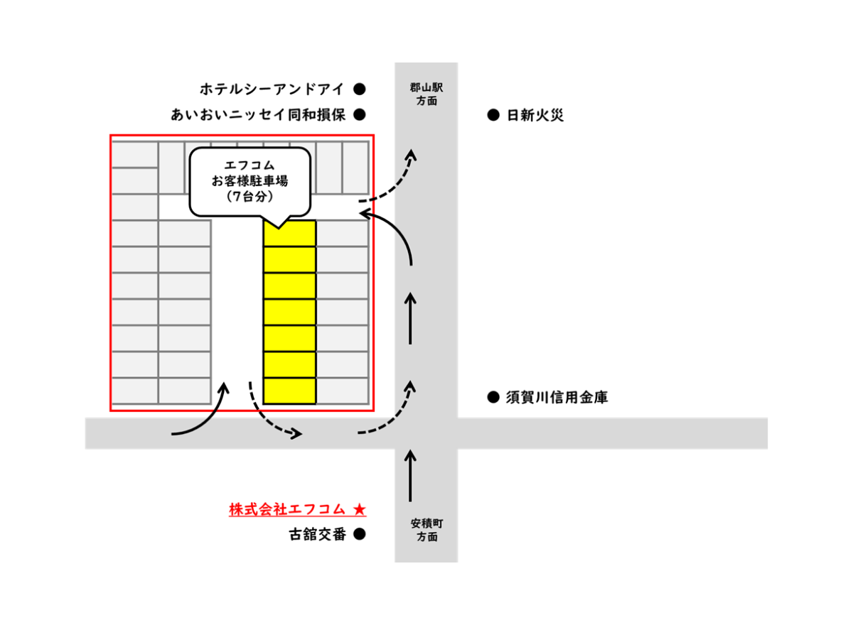 本社お客様駐車場のご案内 エフコム 福島県郡山市 Ictベストパートナー Fcomがitの力でお困り事を解決します